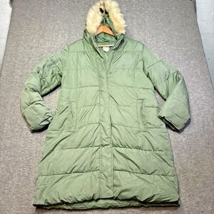 GAP Puffer Parka Jacket Womens Large Olive Green Faux Fur Hood RN54023